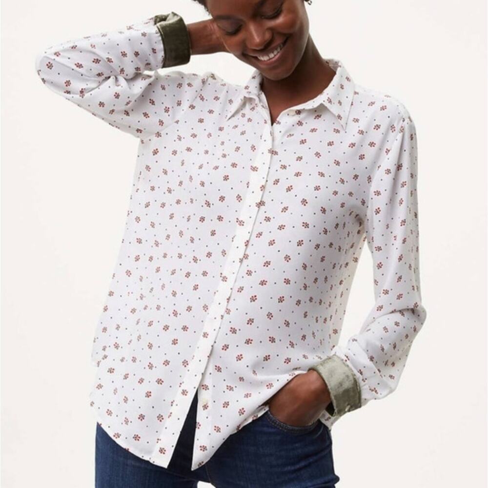 Loft White Floral Button-Down Blouse - Size XSP